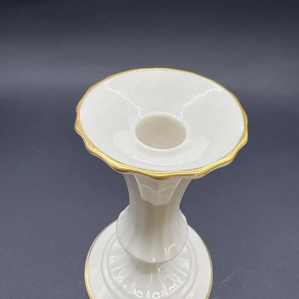 VTG Lenox‎ Classic Collection Fluted Candlestick Bone China Cream Gold Trim USA